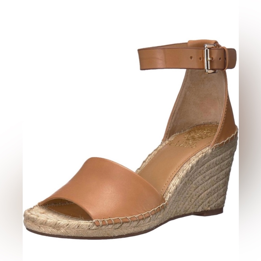 Vince Camuto Leera Tan Leather Espadrille Wedge Sandal Size 9.5